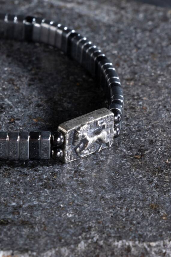 Sertifikalı At Figürlü Gümüş Aparatlı Hematit Doğal Taş Makrome Bileklik - 6