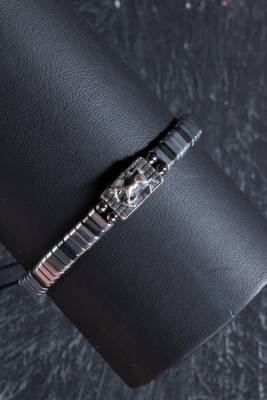 Sertifikalı At Figürlü Gümüş Aparatlı Hematit Doğal Taş Makrome Bileklik - 7