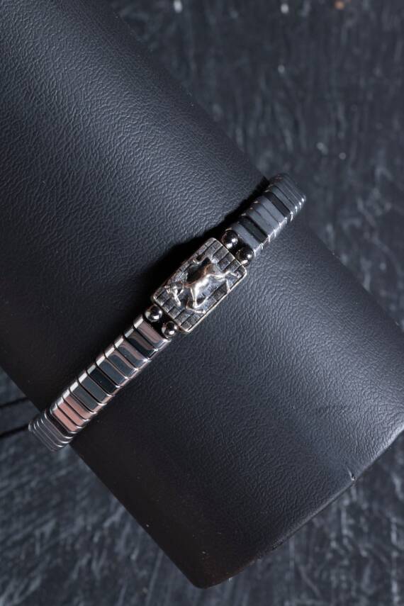 Sertifikalı At Figürlü Gümüş Aparatlı Hematit Doğal Taş Makrome Bileklik - 7