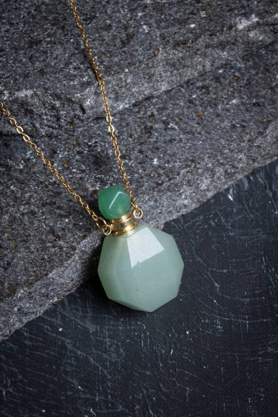 Sertifikalı Aventurin Doğal Taş Esans Şişesi Kolye - 1