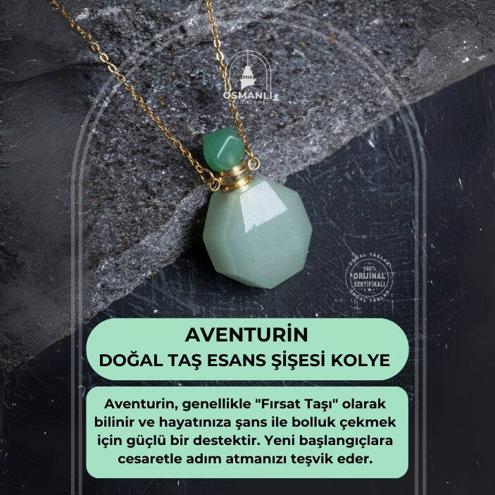 Sertifikalı Aventurin Doğal Taş Esans Şişesi Kolye - 2