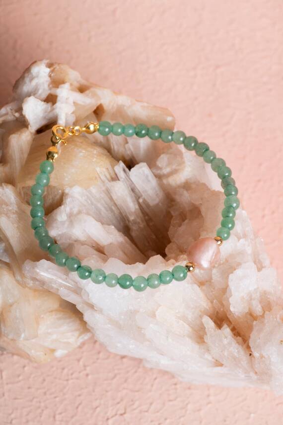 Sertifikalı Aventurin, Güneş Taşı Gümüş Aparatlı Doğal Taş Bileklik (SK:057) - 5