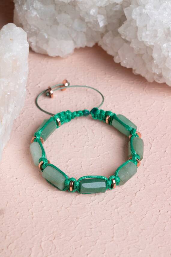 Sertifikalı Aventurin, Hematit Doğal Taş Makrome Bileklik - 1