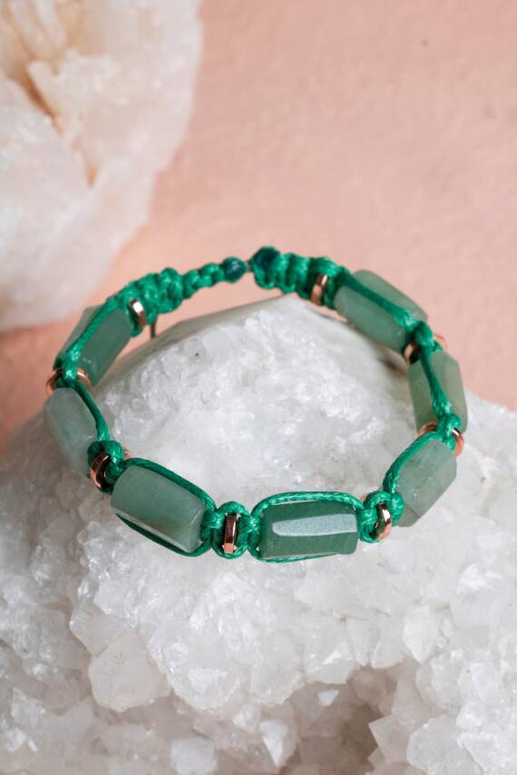 Sertifikalı Aventurin, Hematit Doğal Taş Makrome Bileklik - 2