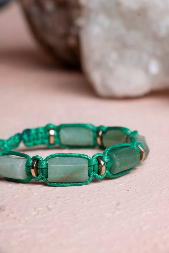 Sertifikalı Aventurin, Hematit Doğal Taş Makrome Bileklik - 3