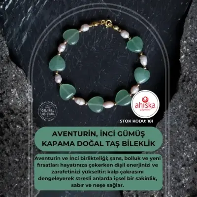 Sertifikalı Aventurin, İnci Gümüş Kapama Doğal Taş Bileklik (SK181) - Doğal Taş (1)