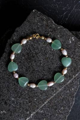 Sertifikalı Aventurin, İnci Gümüş Kapama Doğal Taş Bileklik (SK:181) - Osmanlı Doğal Taş