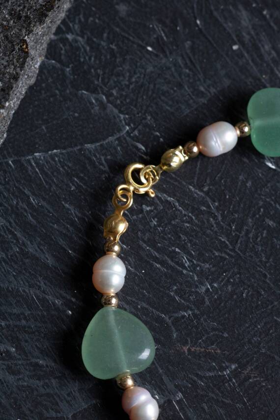 Sertifikalı Aventurin, İnci Gümüş Kapama Doğal Taş Bileklik (SK:181) - 4