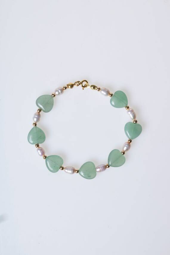 Sertifikalı Aventurin, İnci Gümüş Kapama Doğal Taş Bileklik (SK:181) - 6