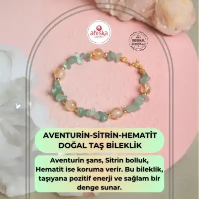 Sertifikalı Aventurin, Sitrin, Hematit Gümüş Doğal Taş Bileklik - Doğal Taş (1)