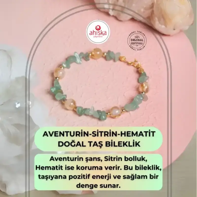 Sertifikalı Aventurin, Sitrin, Hematit Gümüş Doğal Taş Bileklik - 2