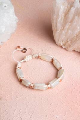 Sertifikalı Ay Taşı, Hematit Doğal Taş Makrome Bileklik - Osmanlı Doğal Taş