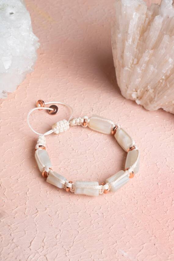 Sertifikalı Ay Taşı, Hematit Doğal Taş Makrome Bileklik - 1