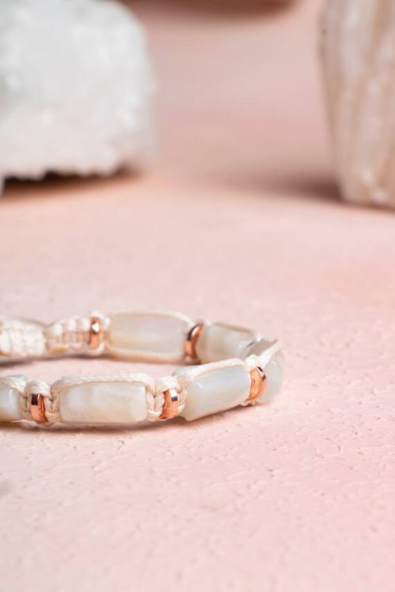 Sertifikalı Ay Taşı, Hematit Doğal Taş Makrome Bileklik - 2