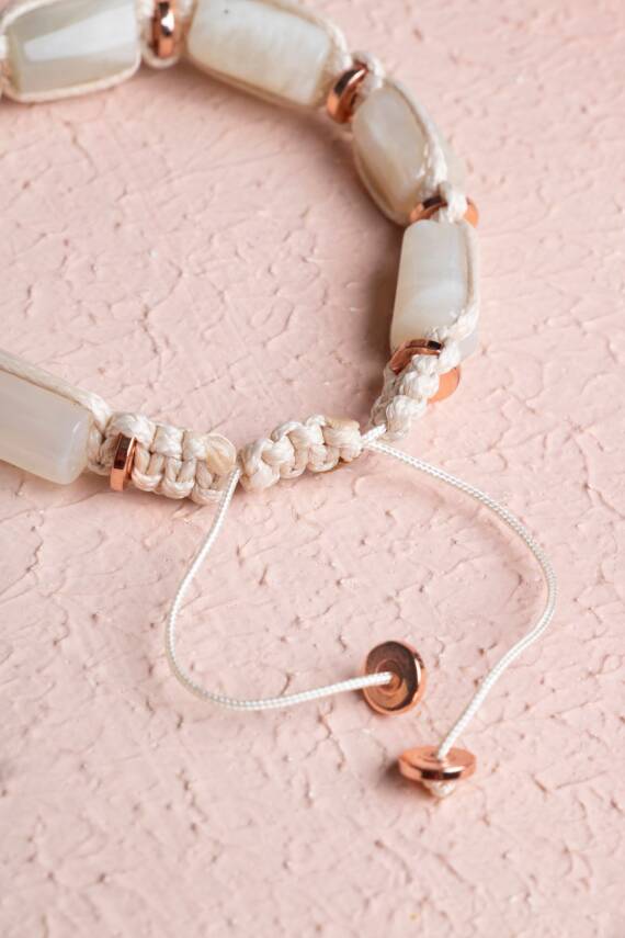 Sertifikalı Ay Taşı, Hematit Doğal Taş Makrome Bileklik - 4