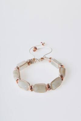 Sertifikalı Ay Taşı, Hematit Doğal Taş Makrome Bileklik - 5