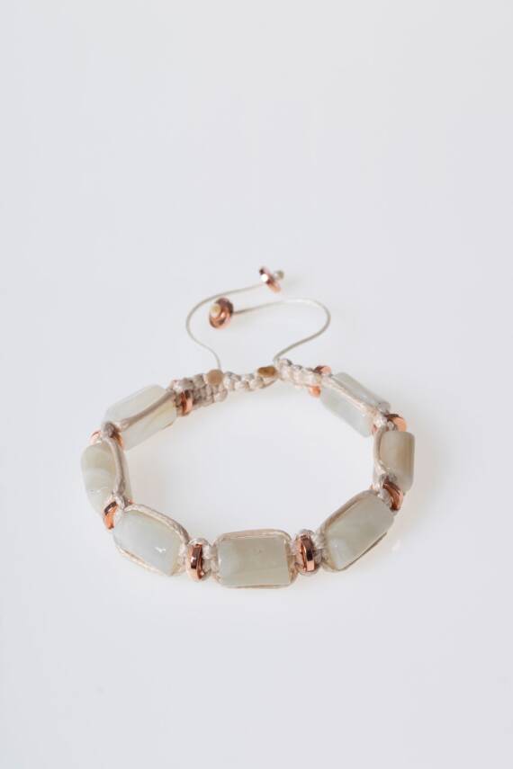 Sertifikalı Ay Taşı, Hematit Doğal Taş Makrome Bileklik - 5