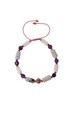 Sertifikalı Ay Taşı, Pembe Kuvars, Ametist Doğal Taş Makrome Bileklik - 5