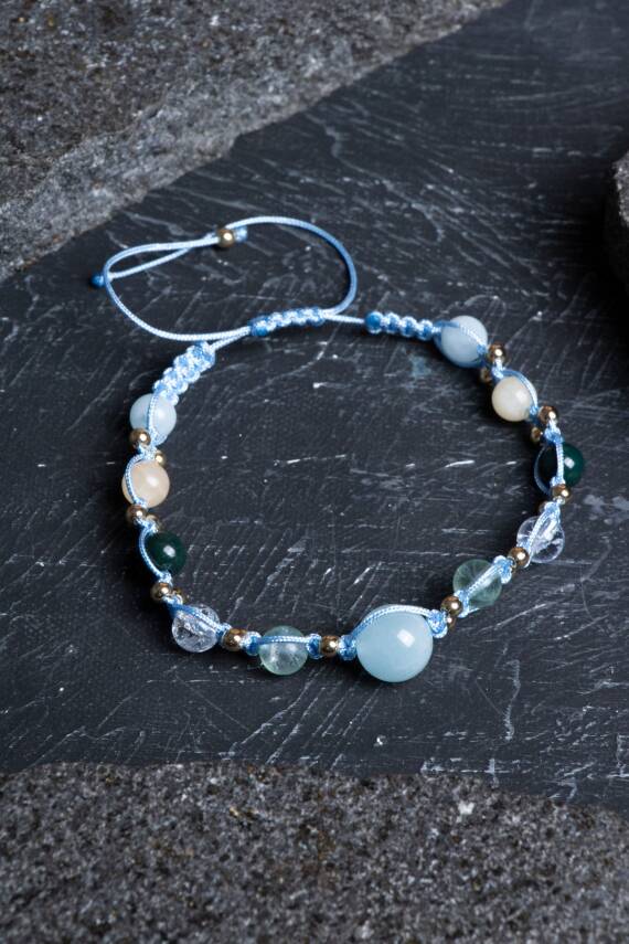 Sertifikalı Balık Burcu Doğal Taş Makrome Bileklik - 4