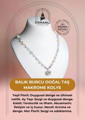 Sertifikalı Balık Burcu Doğal Taş Makrome Kolye - 2