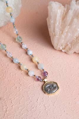 Sertifikalı Balık Burcu Doğal Taş Makrome Kolye - 5