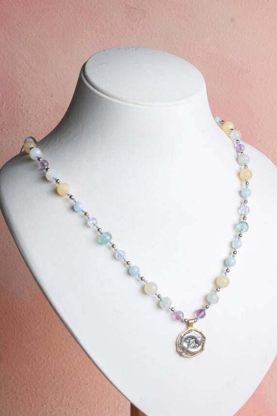 Sertifikalı Balık Burcu Doğal Taş Makrome Kolye - 1