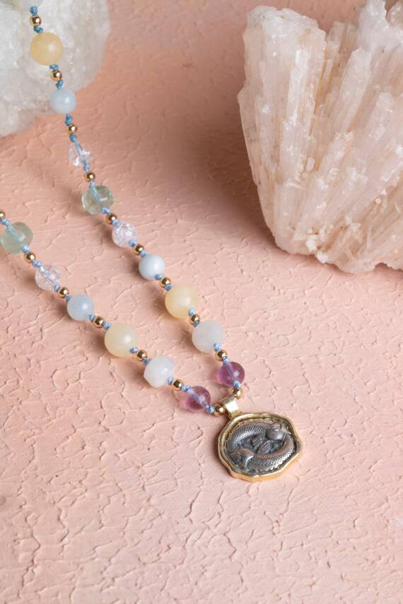 Sertifikalı Balık Burcu Doğal Taş Makrome Kolye - 2