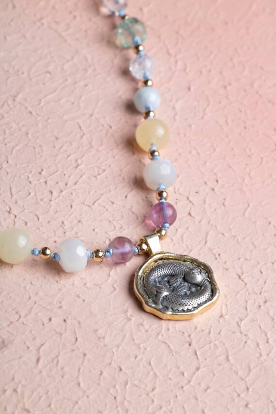 Sertifikalı Balık Burcu Doğal Taş Makrome Kolye - 4