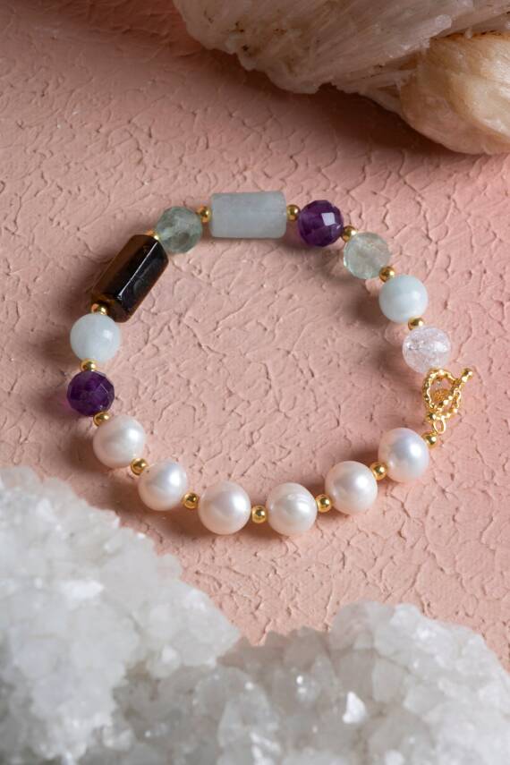 Sertifikalı Balık Burcu Gümüş Kapama Doğal Taş Bileklik (SK:265) - 1