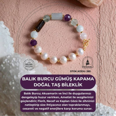 Sertifikalı Balık Burcu Gümüş Kapama Doğal Taş Bileklik (SK:265) - 2