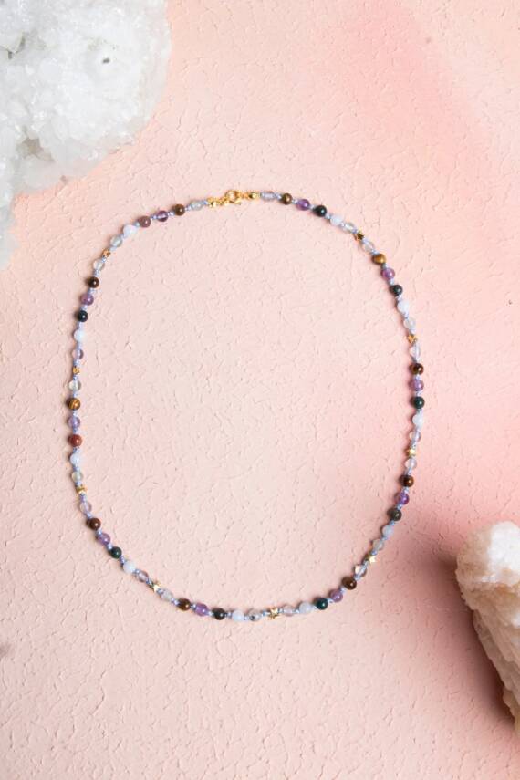 Sertifikalı Balık Burcu Gümüş Yıldızlı Doğal Taş Kolye - 1