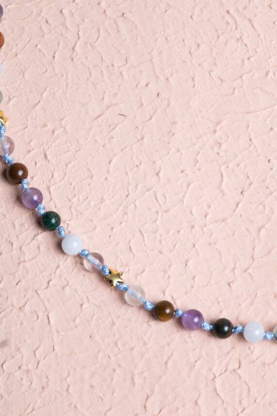 Sertifikalı Balık Burcu Gümüş Yıldızlı Doğal Taş Kolye - 3