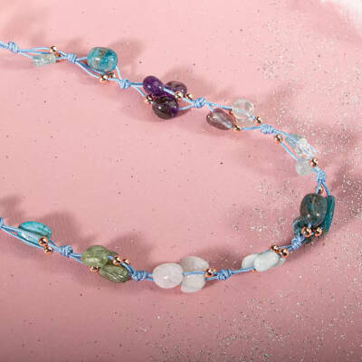 Sertifikalı Balık Burcu Kolye Akuamarin, Ametist, Ay Taşı, Kiyanit, Mavi Apatit, Mor Florit, Yeşil Larimar - Osmanlı Doğaltaş