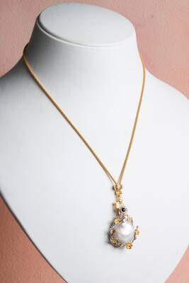 Sertifikalı Barok İnci Altın Kaplama Gümüş Özel Tasarım Doğal Taş Kolye - Osmanlı Doğal Taş