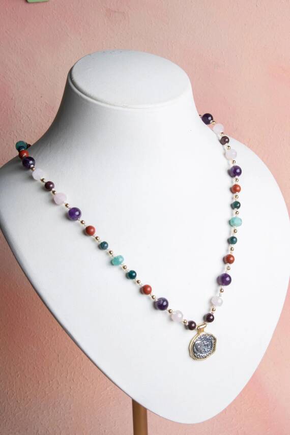 Sertifikalı Başak Burcu Doğal Taş Makrome Kolye - 1