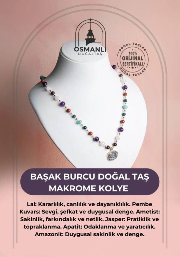 Sertifikalı Başak Burcu Doğal Taş Makrome Kolye - 2