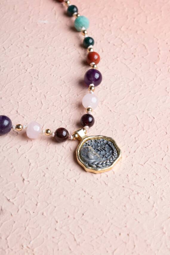 Sertifikalı Başak Burcu Doğal Taş Makrome Kolye - 3