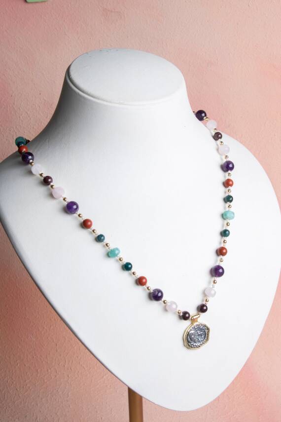 Sertifikalı Başak Burcu Doğal Taş Makrome Kolye - 1