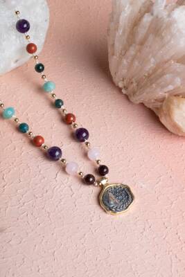 Sertifikalı Başak Burcu Doğal Taş Makrome Kolye - 2