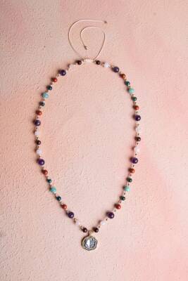 Sertifikalı Başak Burcu Doğal Taş Makrome Kolye - 3