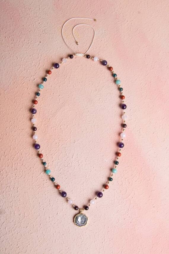 Sertifikalı Başak Burcu Doğal Taş Makrome Kolye - 3