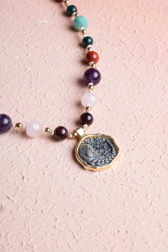 Sertifikalı Başak Burcu Doğal Taş Makrome Kolye - 4