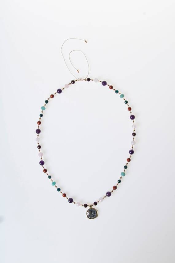 Sertifikalı Başak Burcu Doğal Taş Makrome Kolye - 5