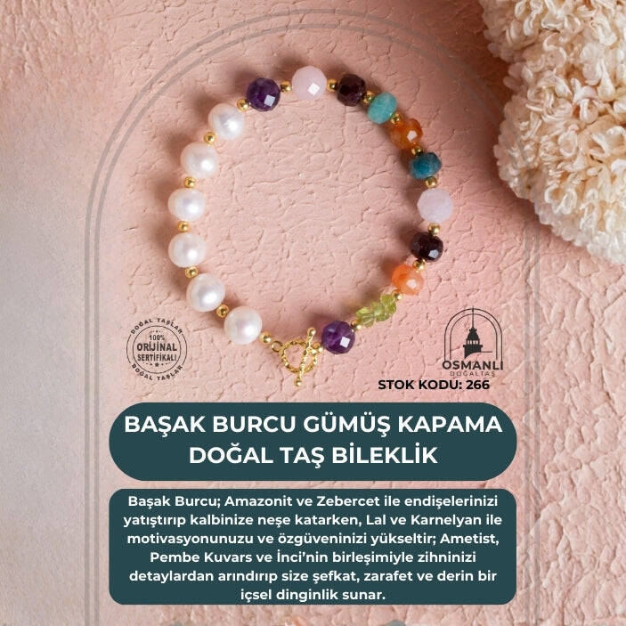 Sertifikalı Başak Burcu Gümüş Kapama Doğal Taş Bileklik (SK:266) - 2