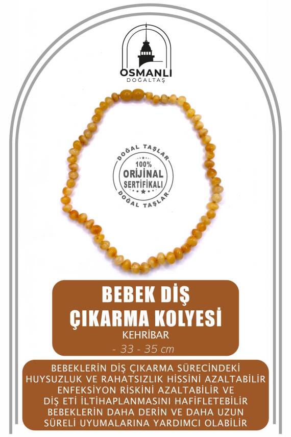 Sertifikalı Bebek Kehribar Diş Çıkarma Kolyesi (33-35 CM) - 1