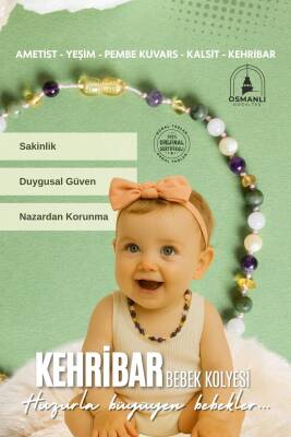 Sertifikalı Bebek Kehribar Kolye- Ametist-kehribar-kalsit-yeşim-pembe Kuvars - Osmanlı Doğaltaş