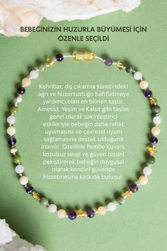 Sertifikalı Bebek Kehribar Kolye- Ametist-kehribar-kalsit-yeşim-pembe Kuvars - 2