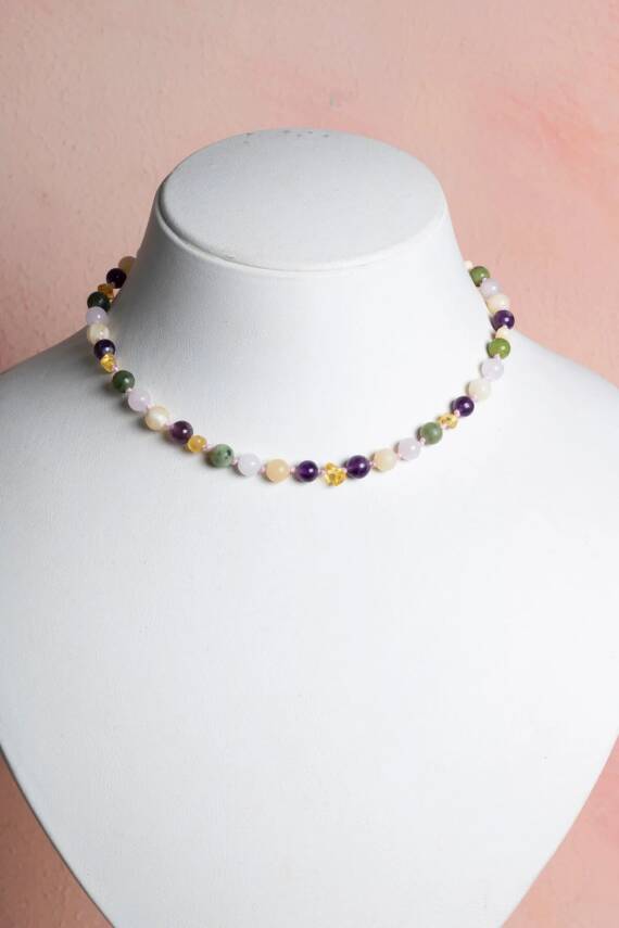 Sertifikalı Bebek Kehribar Kolye- Ametist-kehribar-kalsit-yeşim-pembe Kuvars - 3