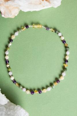 Sertifikalı Bebek Kehribar Kolye- Ametist-kehribar-kalsit-yeşim-pembe Kuvars - 4