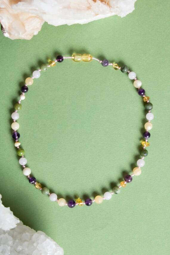 Sertifikalı Bebek Kehribar Kolye- Ametist-kehribar-kalsit-yeşim-pembe Kuvars - 4